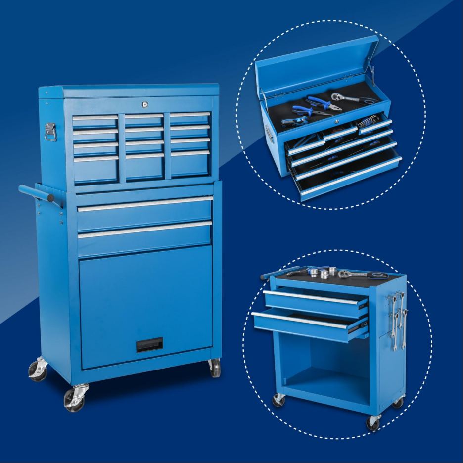 8-Drawer Rolling Tool Chest with Detachable Top - Blue
