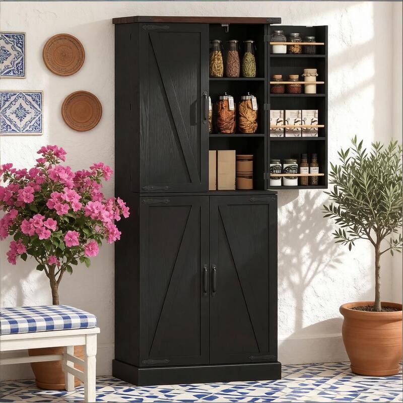 Tall Vertical Pantry Cabinet, Chic Kitchen Storage Organizer For Home