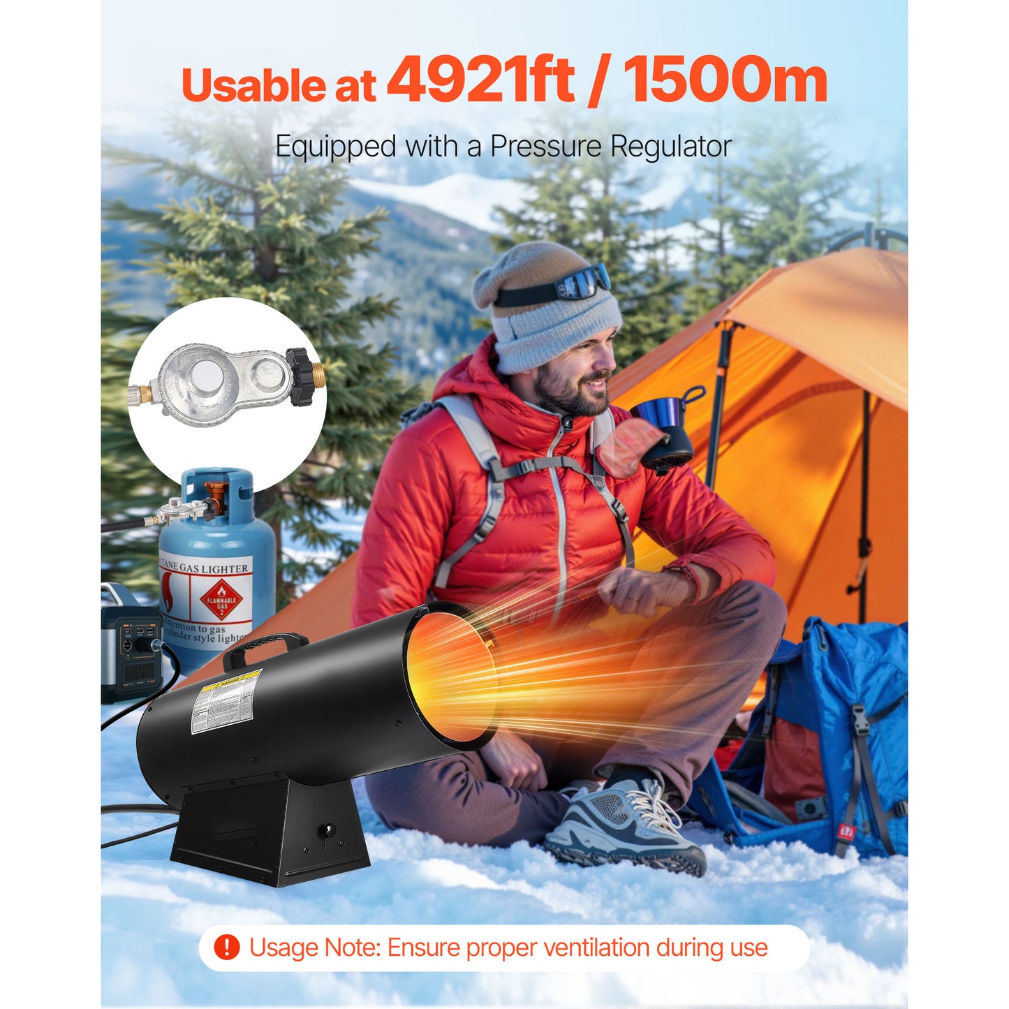 Portable Propane Heater 125000BTU Forced Air with Stepless Temp & Safety for Garage Shop