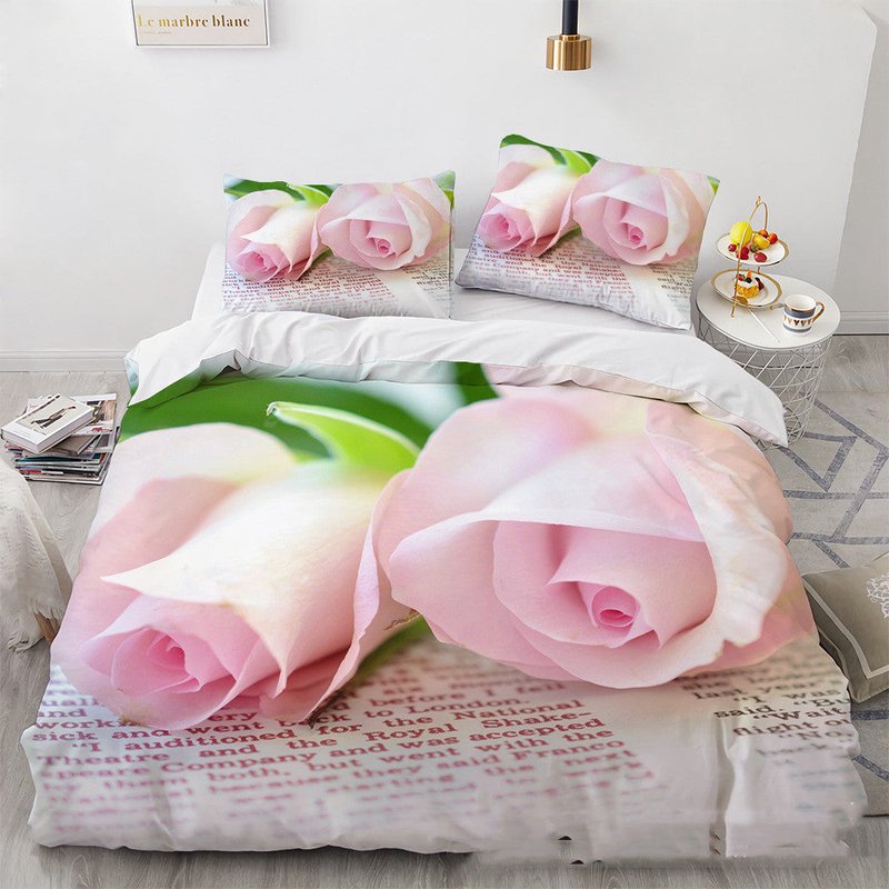 Digital Printed Floral Bedding Set 3-Piece Home Rose Series