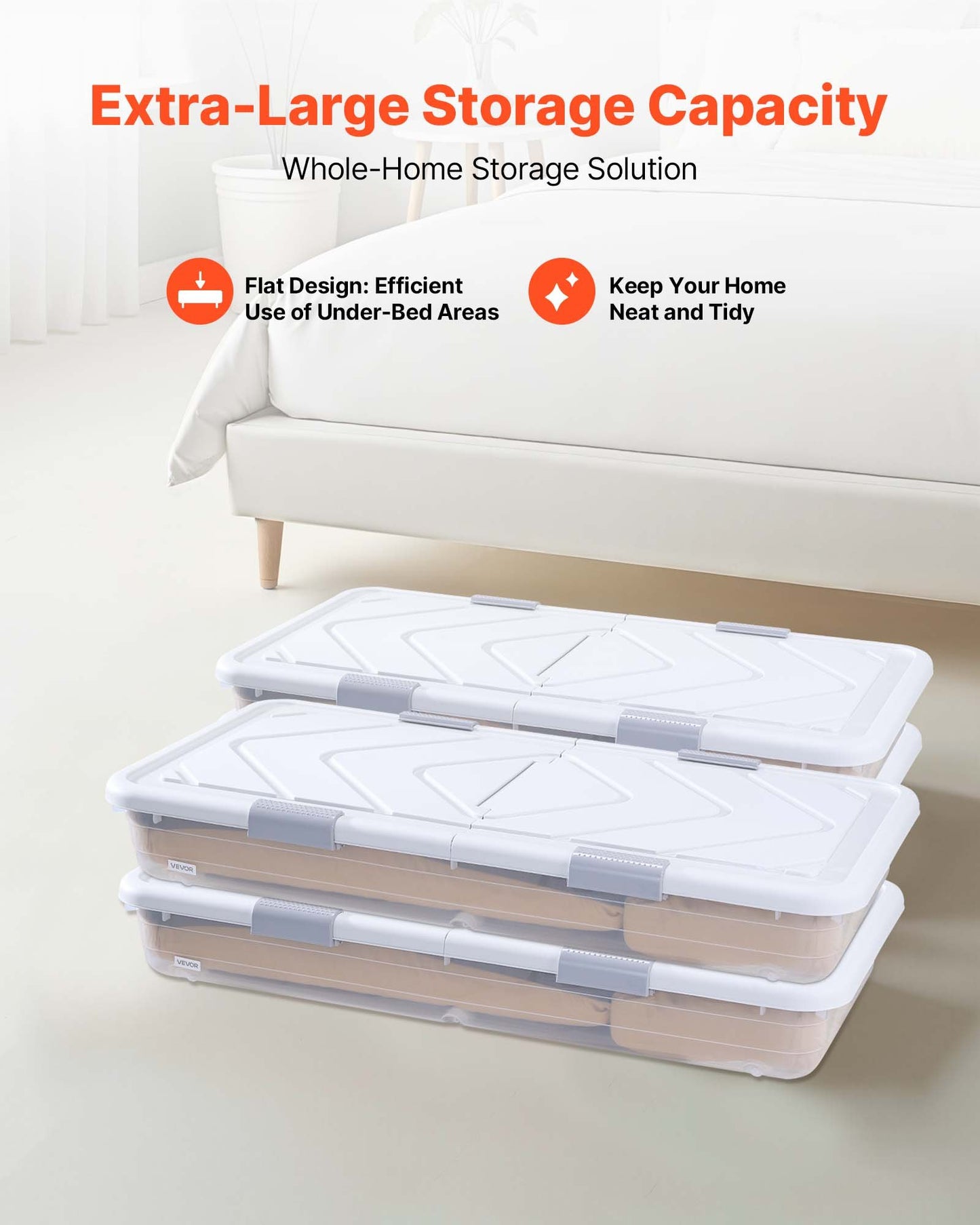 Under Bed Storage Bins with Wheels, Large Capacity Clothes & Shoe Organizer, 4 Pack