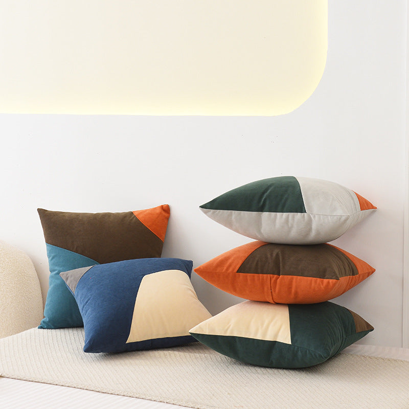 Nordic Solid Color Geometric Stitching Pillow Cover - Washable Cotton