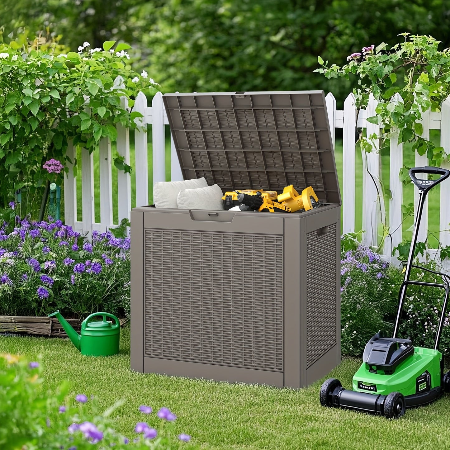 35 Gallon Outdoor Waterproof Storage Box with Lock Hole for Garden & Patio