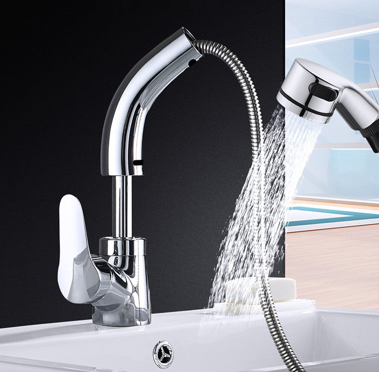 All-Copper Pull-Out Hot and Cold Face Wash Faucet - Chrome & Black Options