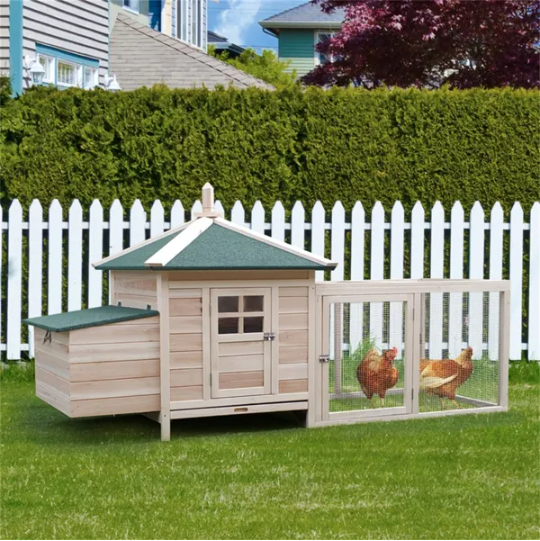 Wooden Chicken Coop with Run and Nesting Box - Pet Poultry House for Backyard Roosters and Hens