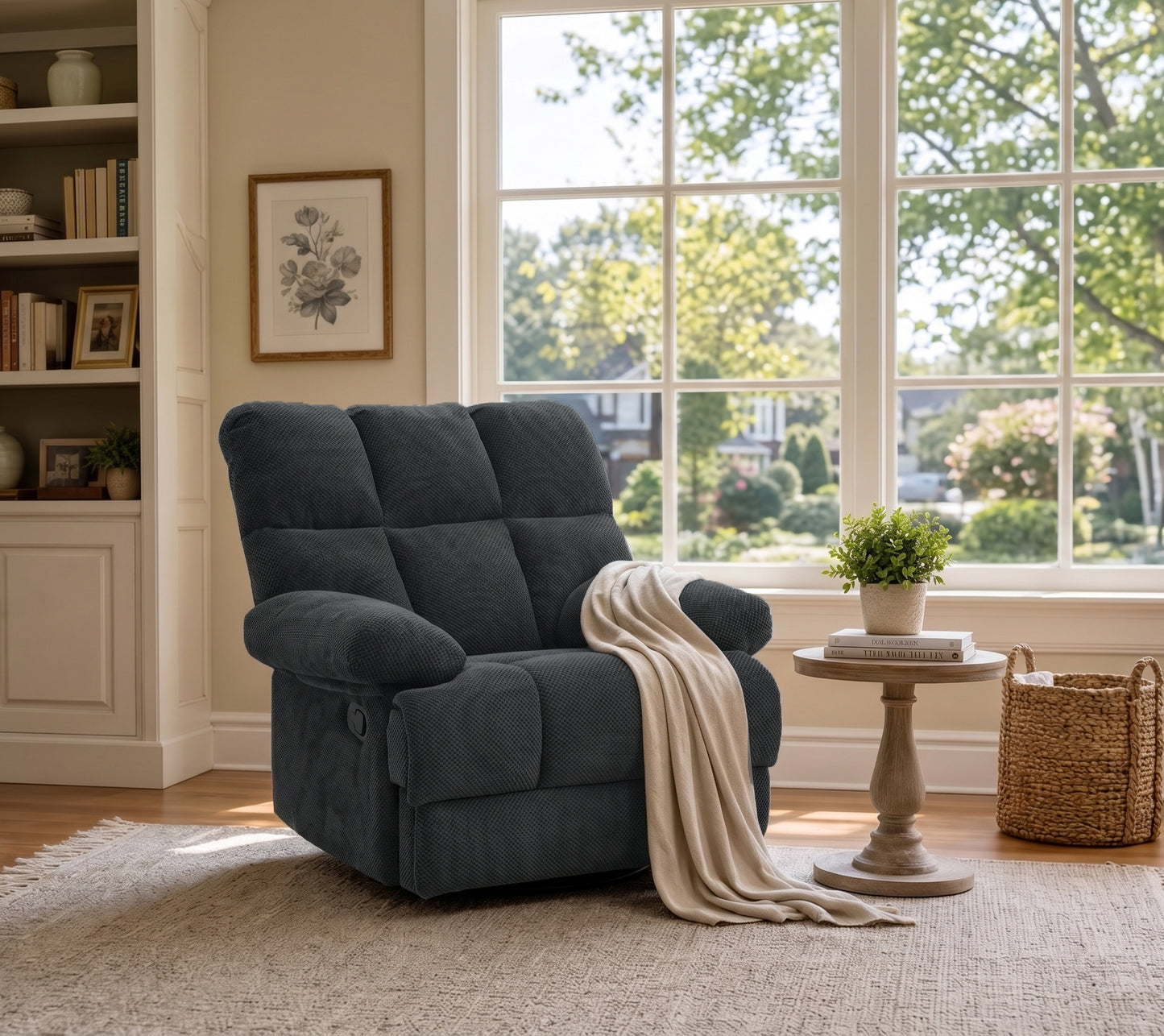 Modern Manual Rocker Recliner Chair - Dark Gray Upholstery
