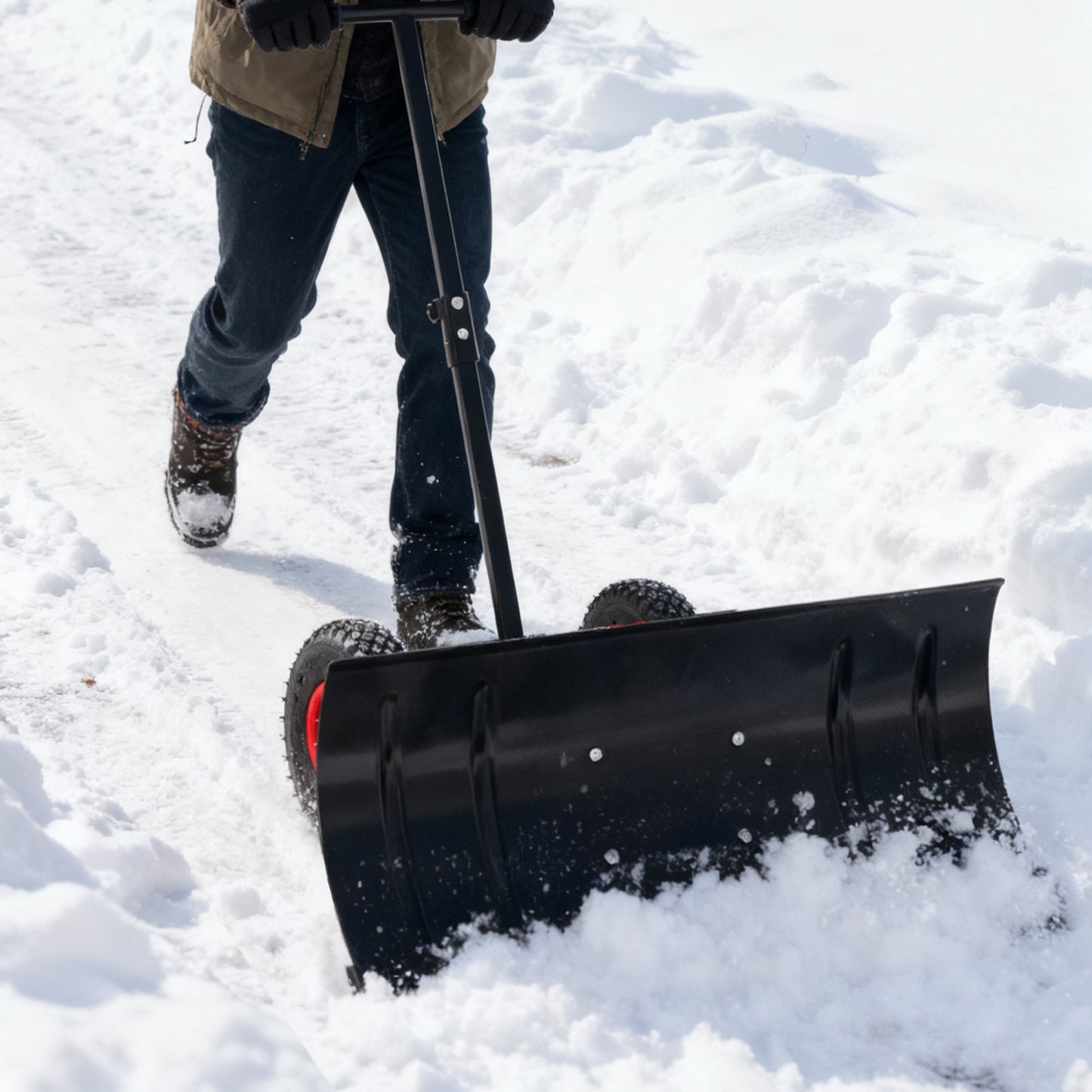 30-Inch Wide Metal Snow Plow with Adjustable Handle & Dual Wheel Options