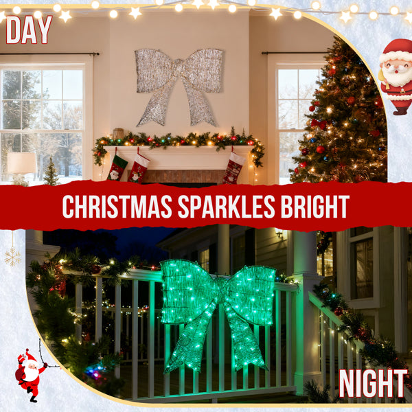 Giant Pre-lit Christmas Bowknot Decoration with 124 LED Lights