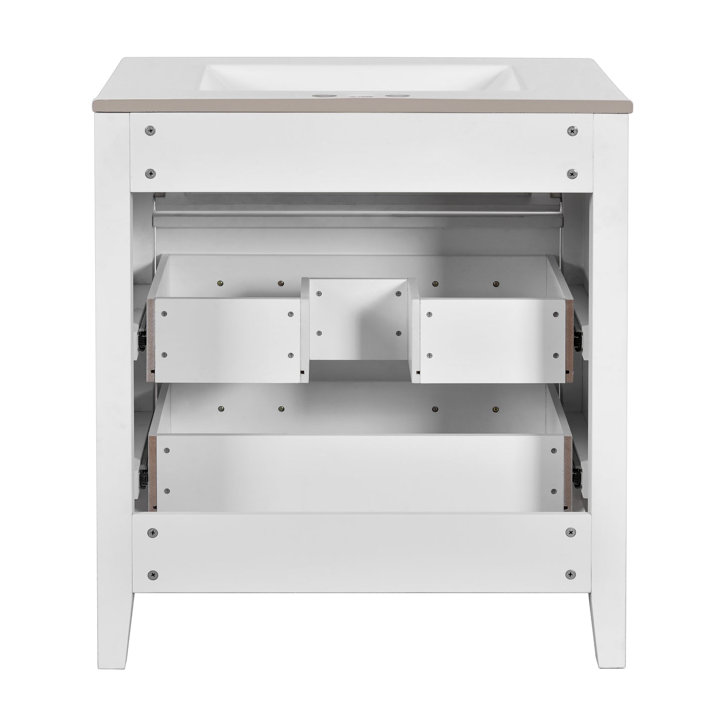 30'' White Bathroom Vanity with Ceramic Sink and 3 Drawers