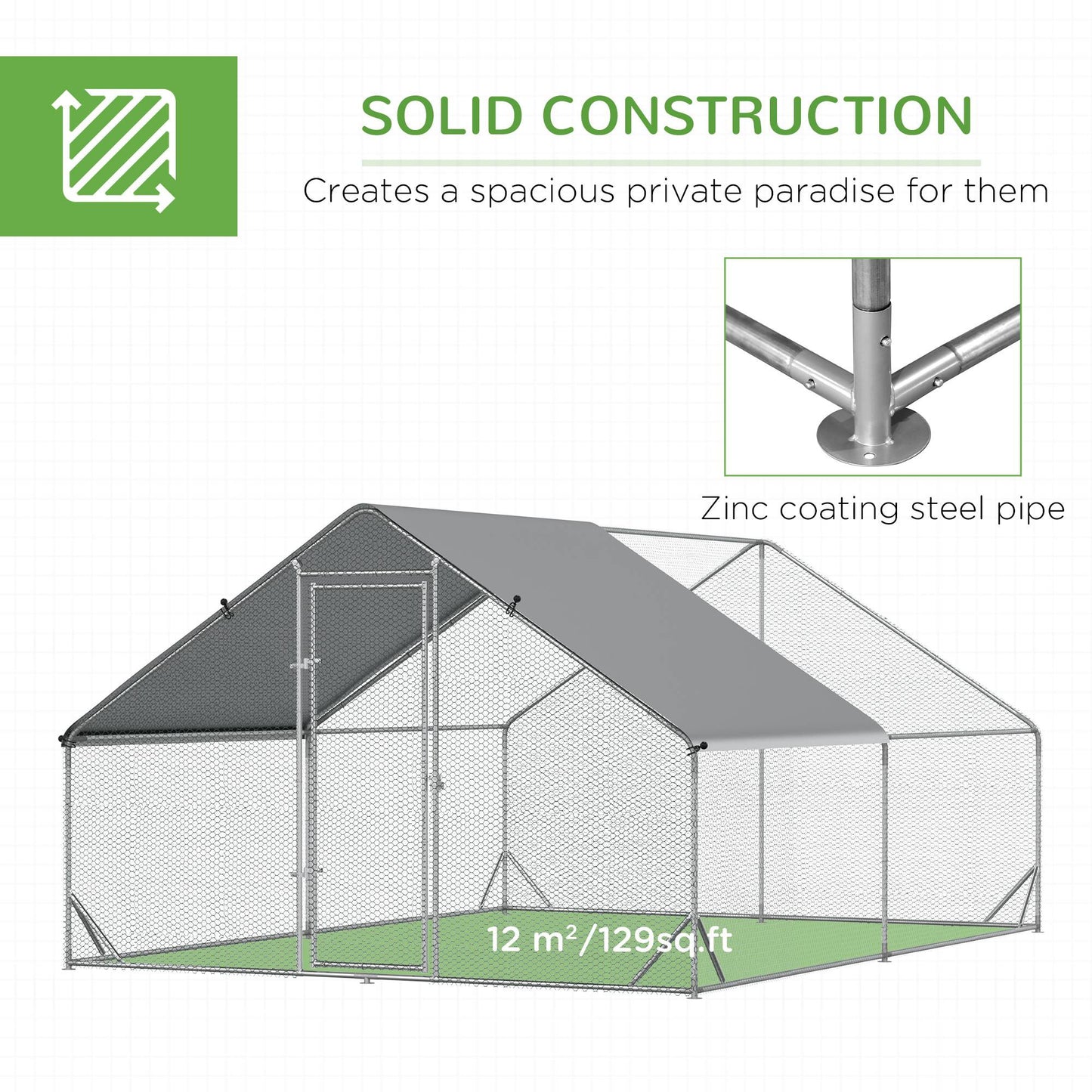 Metal Chicken Coop with Cover Lockable Door Outdoor Hen House 10x13x6.5