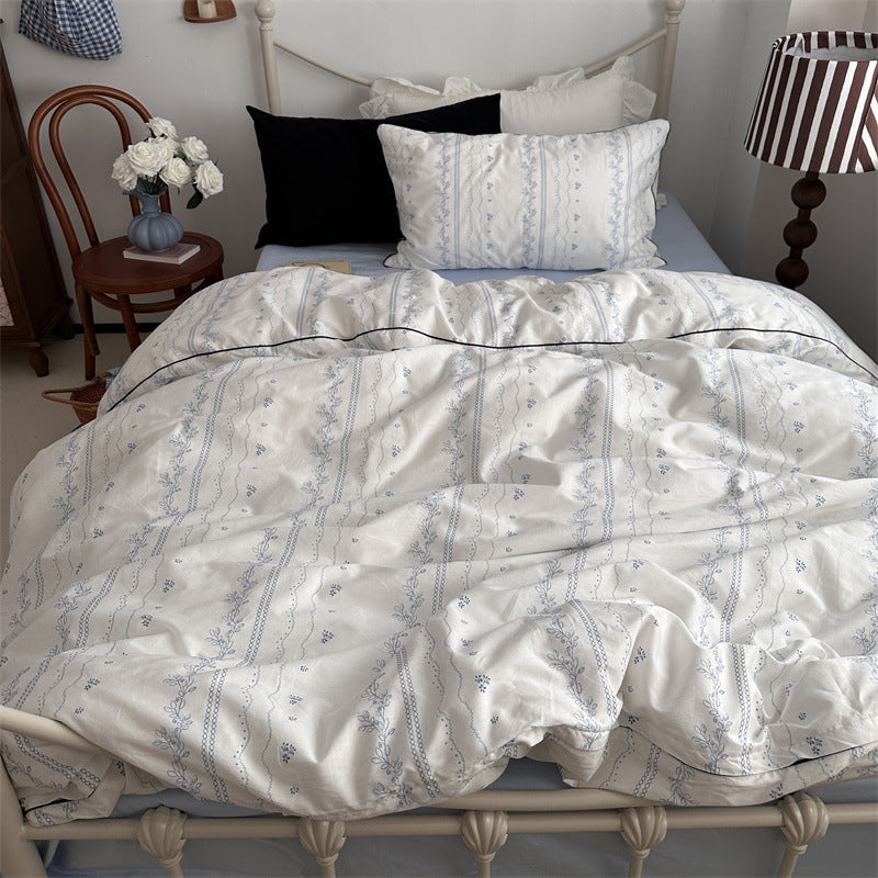 Embedded Rope Style Cotton Duvet Cover - Botanical Floral Pattern, Multiple Sizes