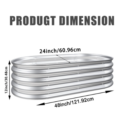 4x2x1ft Galvanized Raised Garden Bed Kit - Rust-Resistant Outdoor Planter