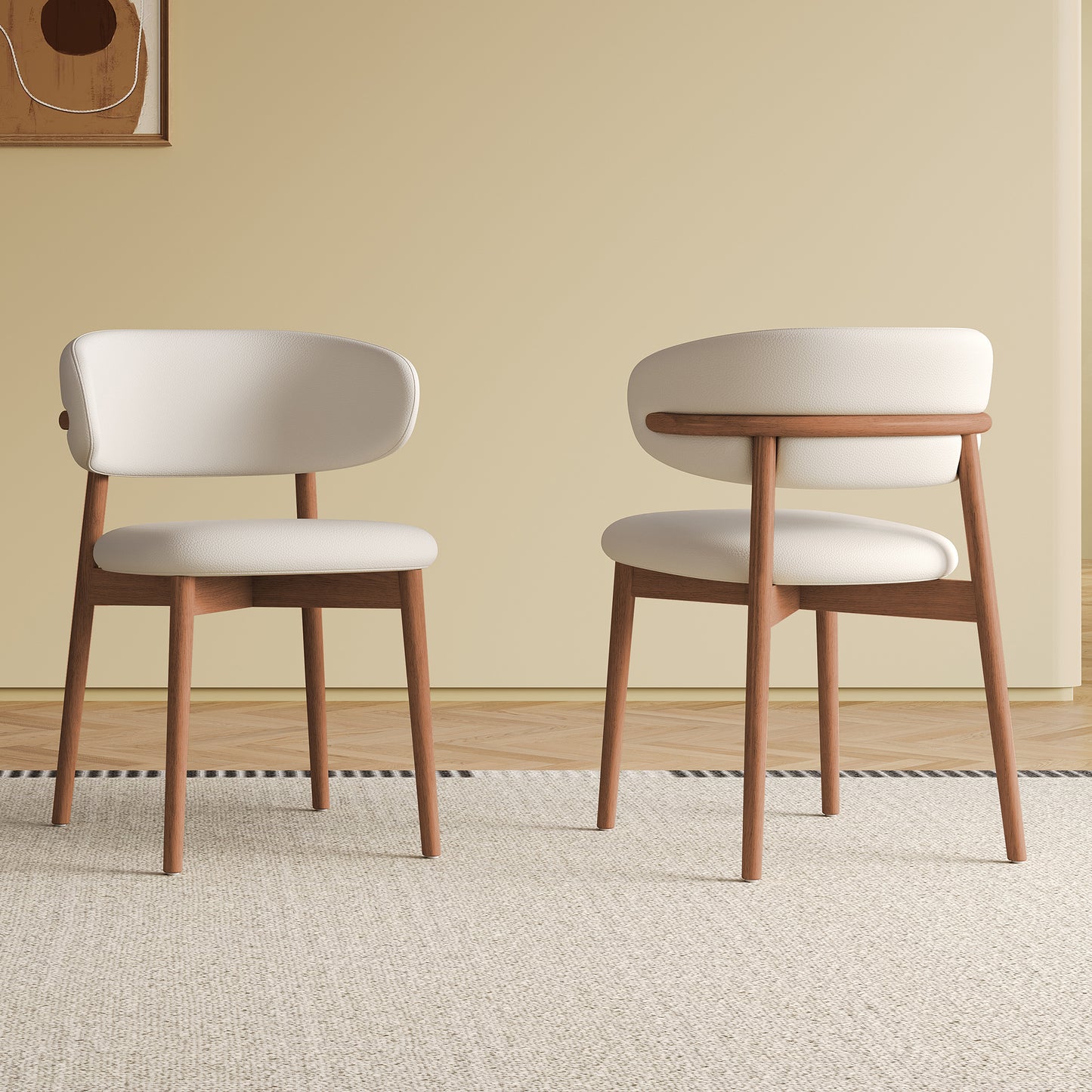 Mid-Century Modern Dining Chairs Set of 2 - Walnut Wood