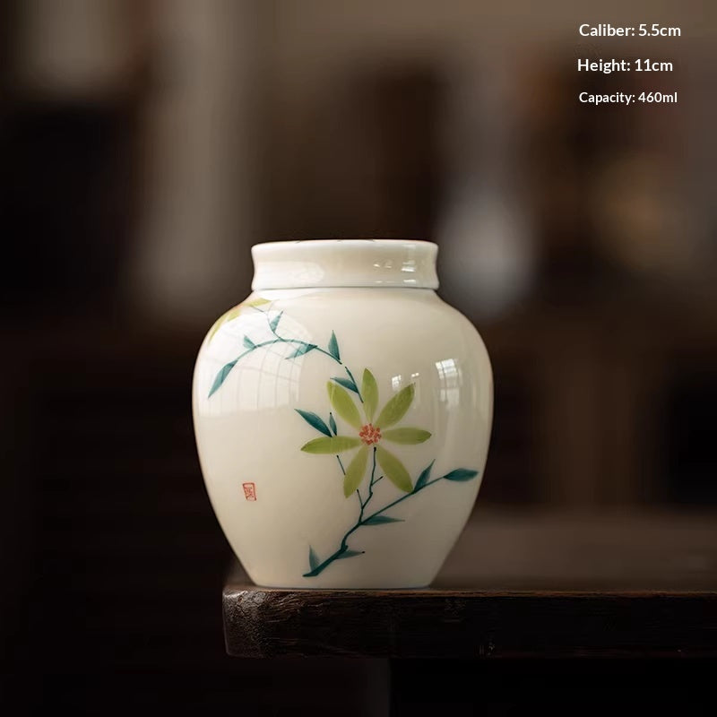 Hand-Painted Ceramic Tea Caddy with Airtight Seal - Chinese Style Household Storage