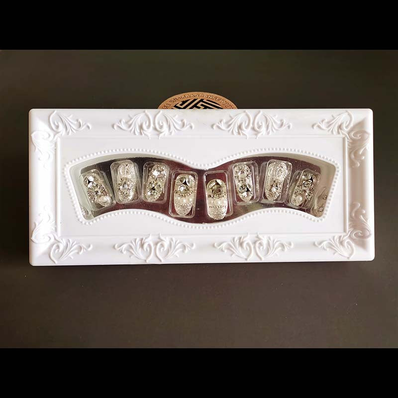 Fake Nails Silver Water Drops - 24 Pieces with Glue