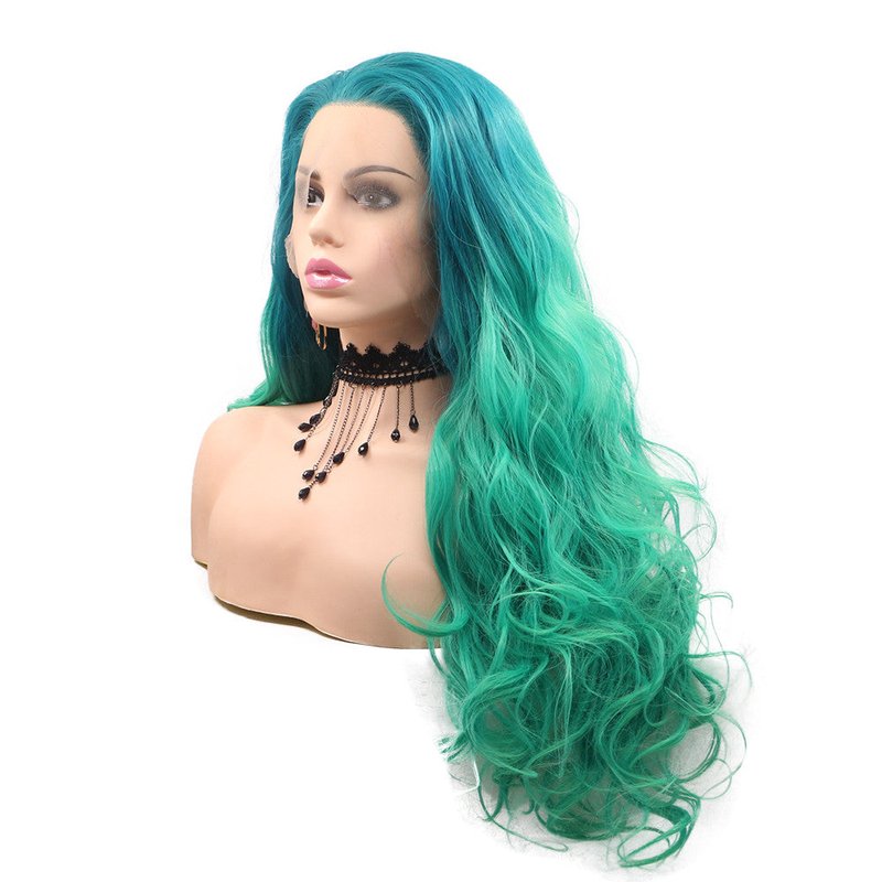 Women's Lace Hair Wig - Green Synthetic Fashion Hair Extension