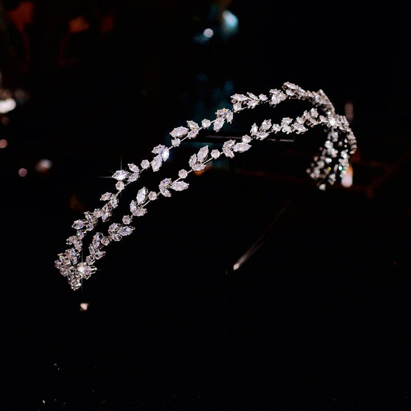 Crystal Zircon Leaf Hair Band - Silver