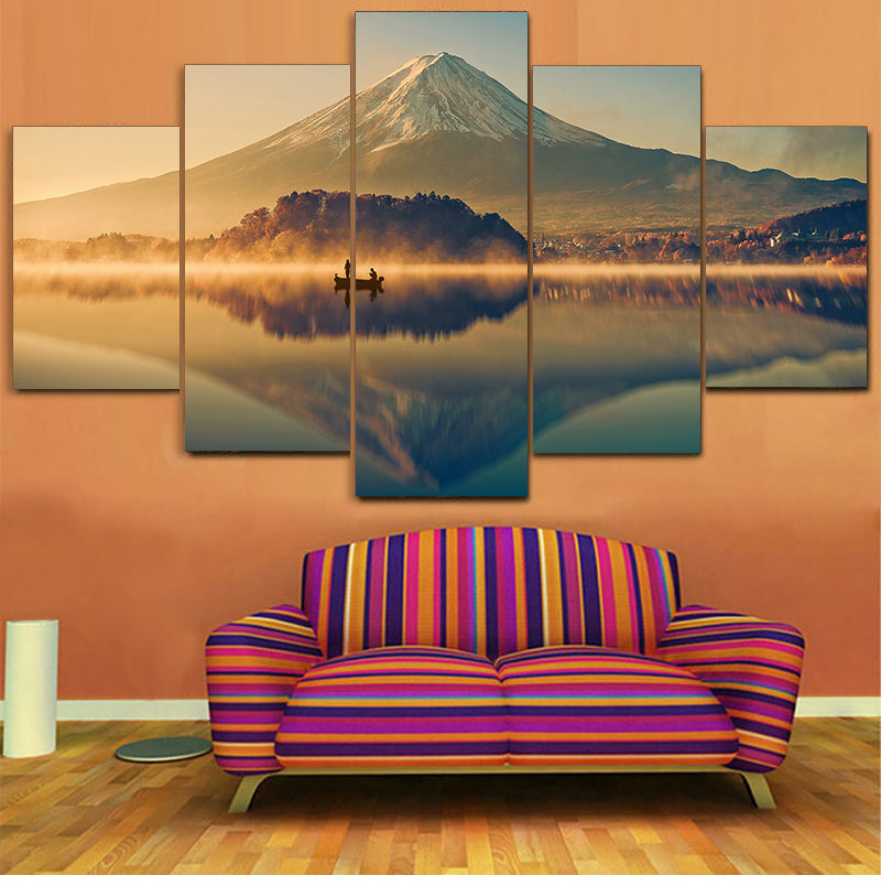 Lake View Mountain Canvas Wall Art - Landscape Oil Painting for Living Room