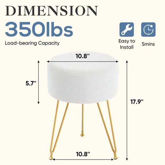 Round Low Stool with Artificial Fur Seat and Hidden Storage