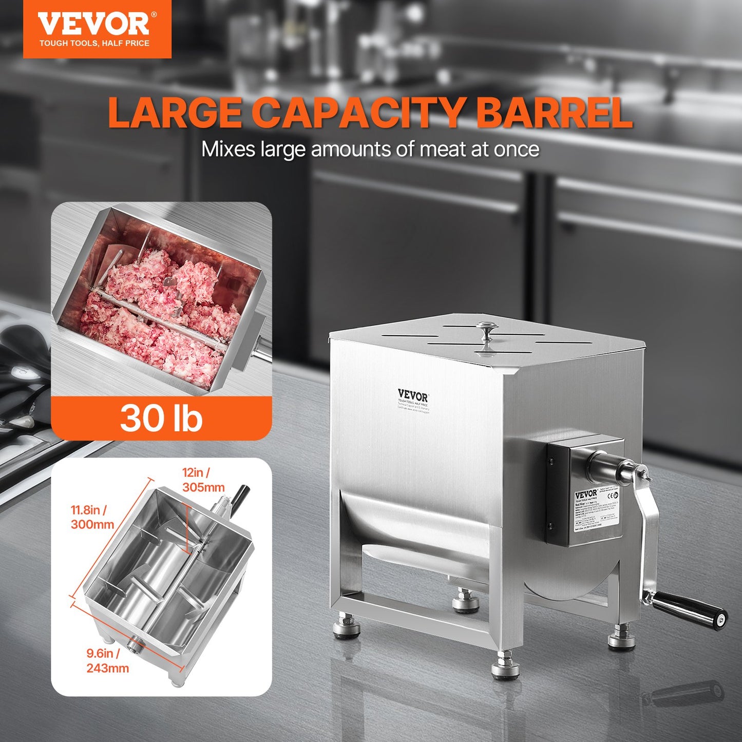 30L Manual Meat Mixer - Fixed Tank for Sausage Production
