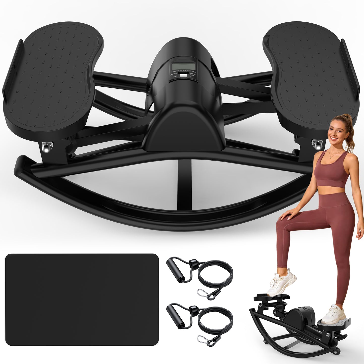 Lateral Stepper Machine with Resistance Bands and LCD Monitor