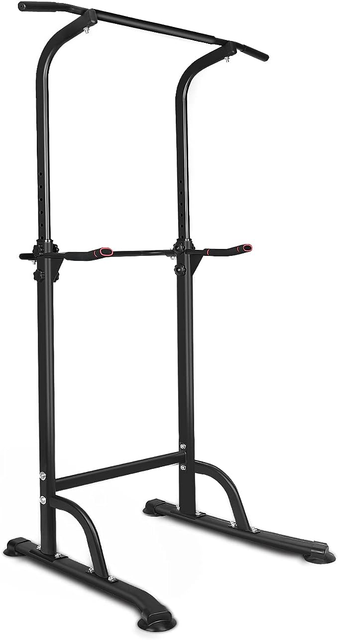 Adjustable Power Tower Dip Station for Home Gym - Black