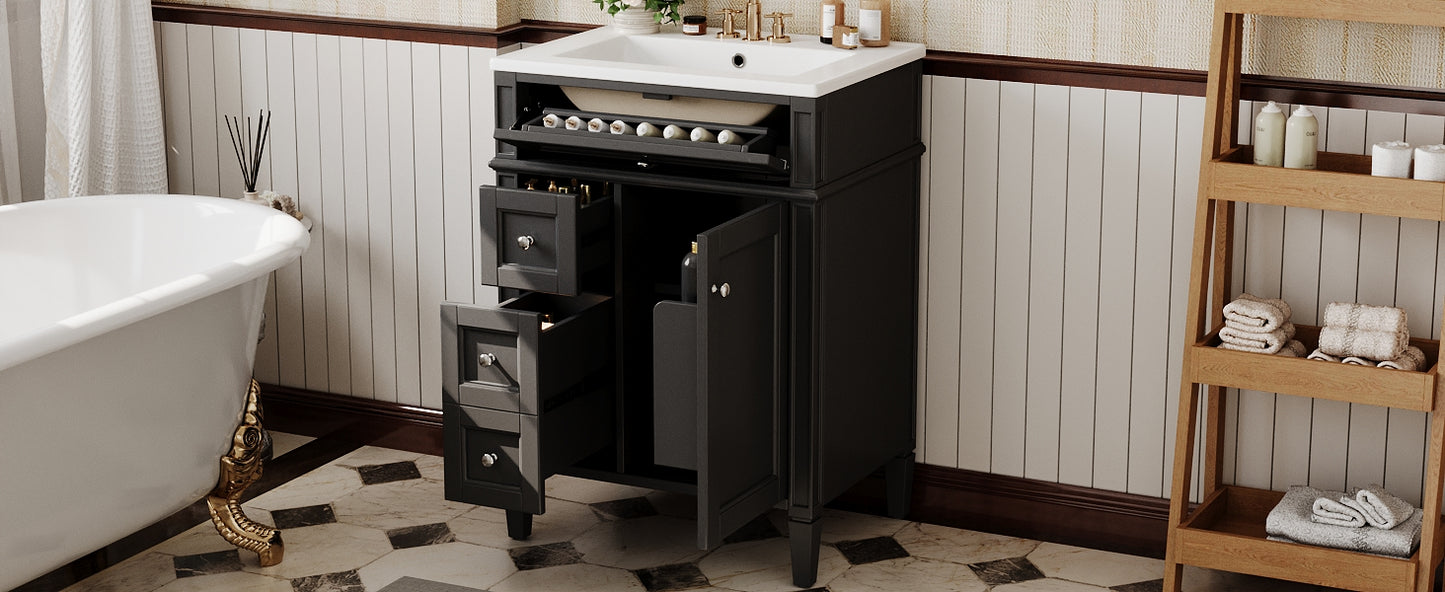 24-Inch Modern Bathroom Vanity with Sink and Storage - Black