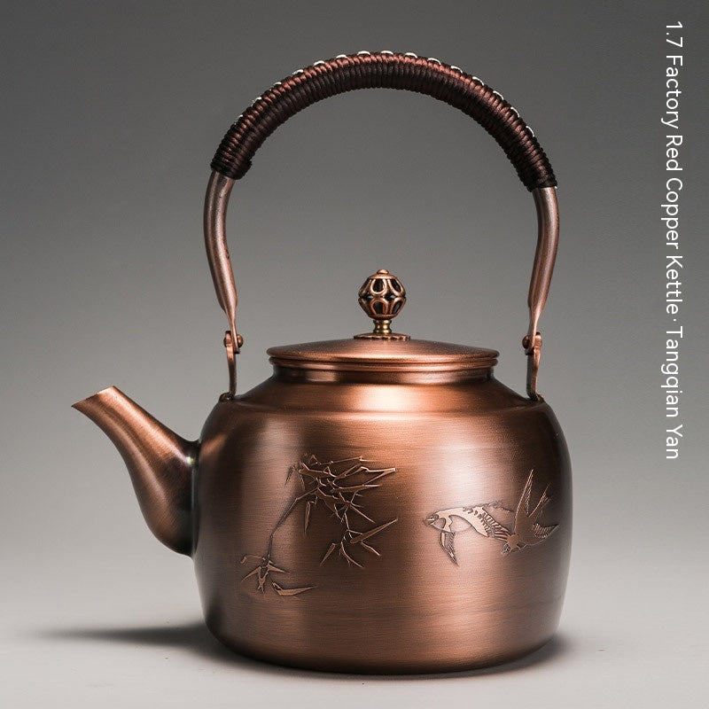 Copper Tea Brewing Pot with Manual Mechanism Antique Style Kitchen Water Kettle