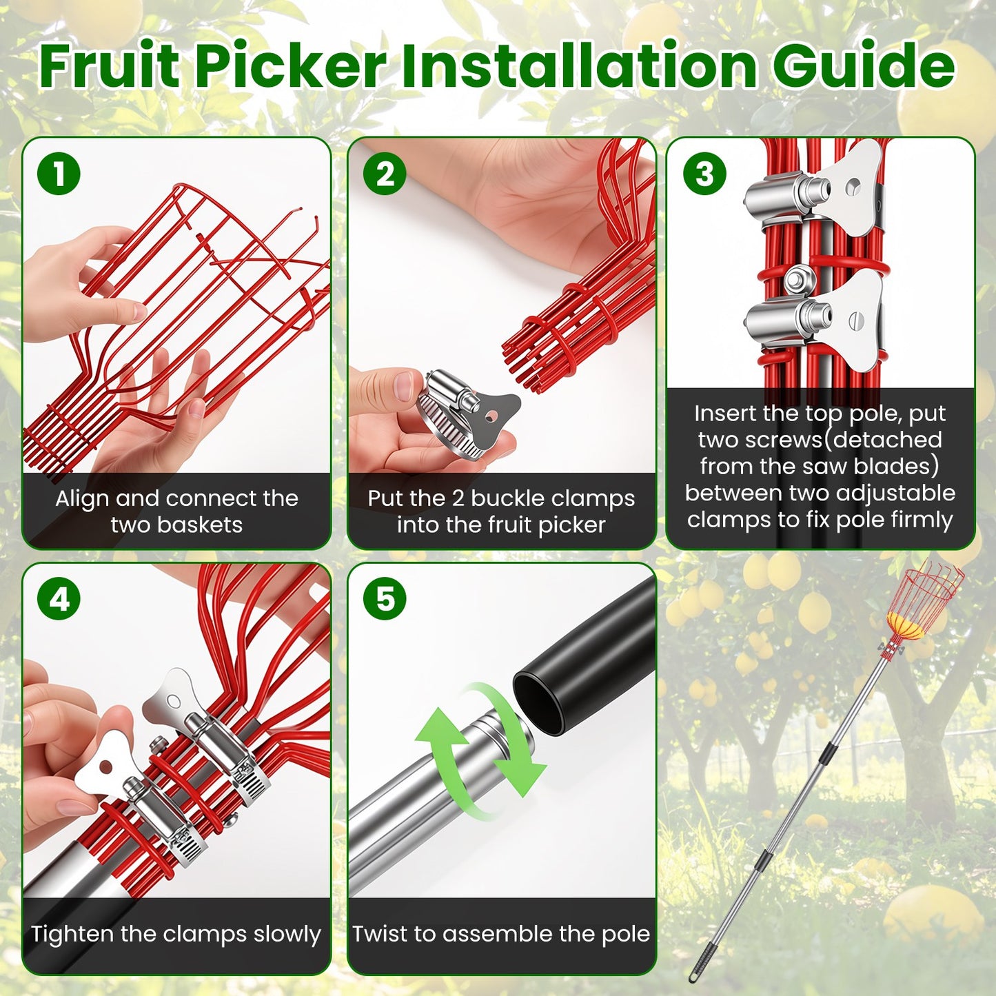 2-in-1 Extendable Pole Saw & Fruit Picker Garden Tool Set