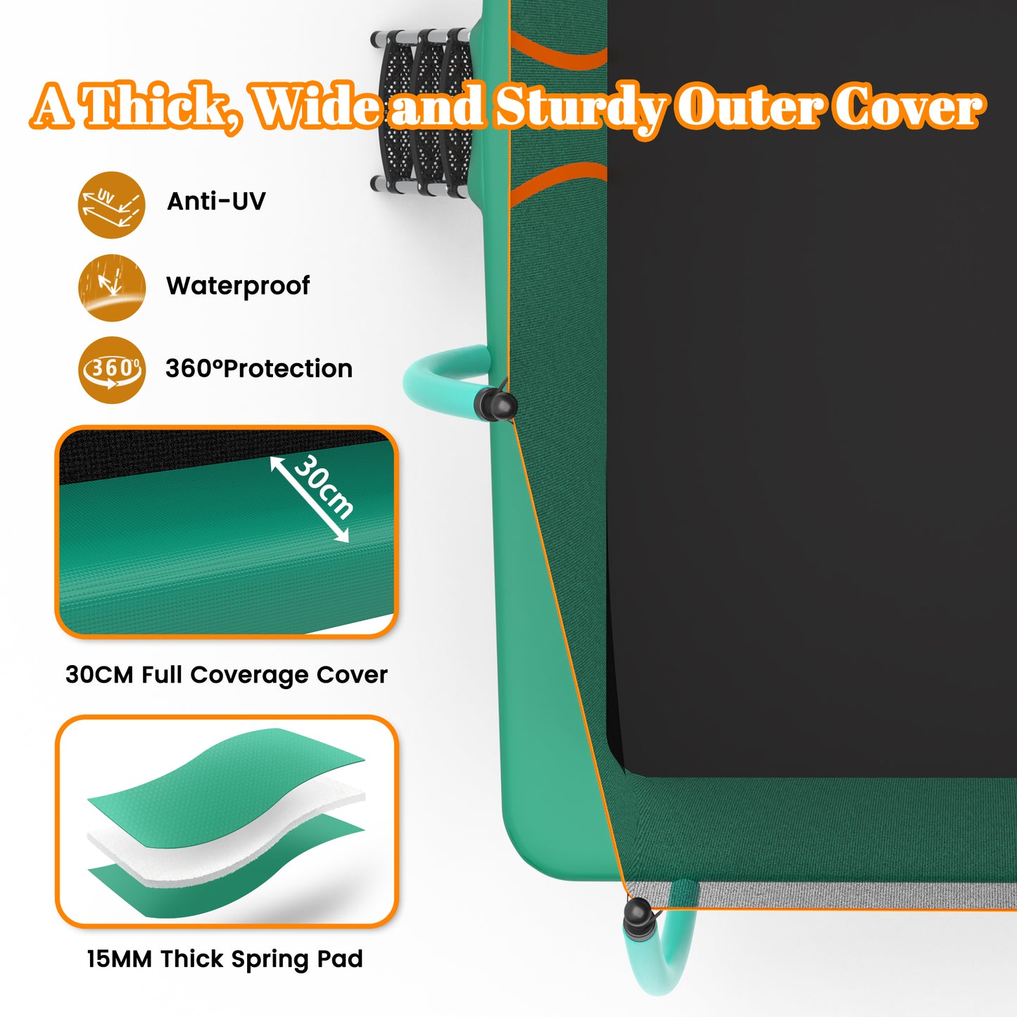 8x14FT Outdoor Trampoline for Kids & Adults - Green