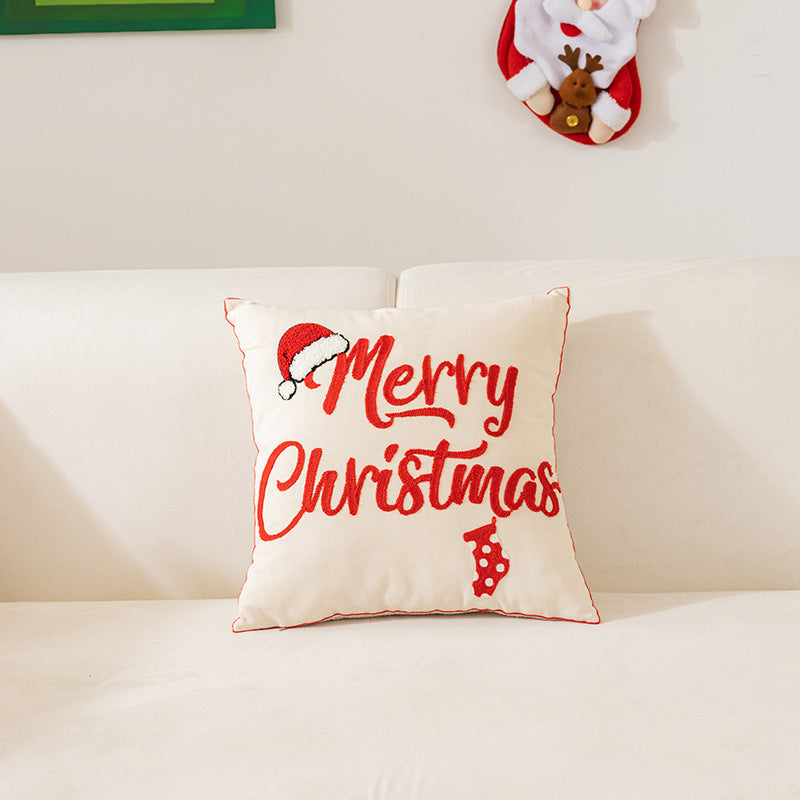 Christmas Embroidery Pillow Cover Holiday Home Decor 45x45cm
