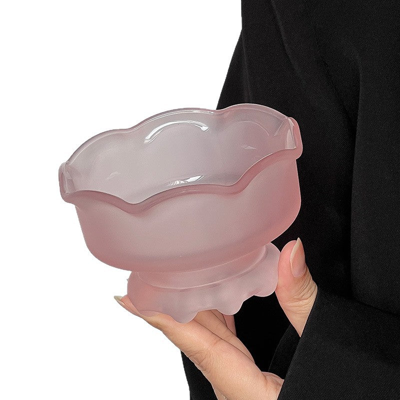 Pink Flowered Glass Dessert Cup - High Footed, 250ML, Set of 1 or 2