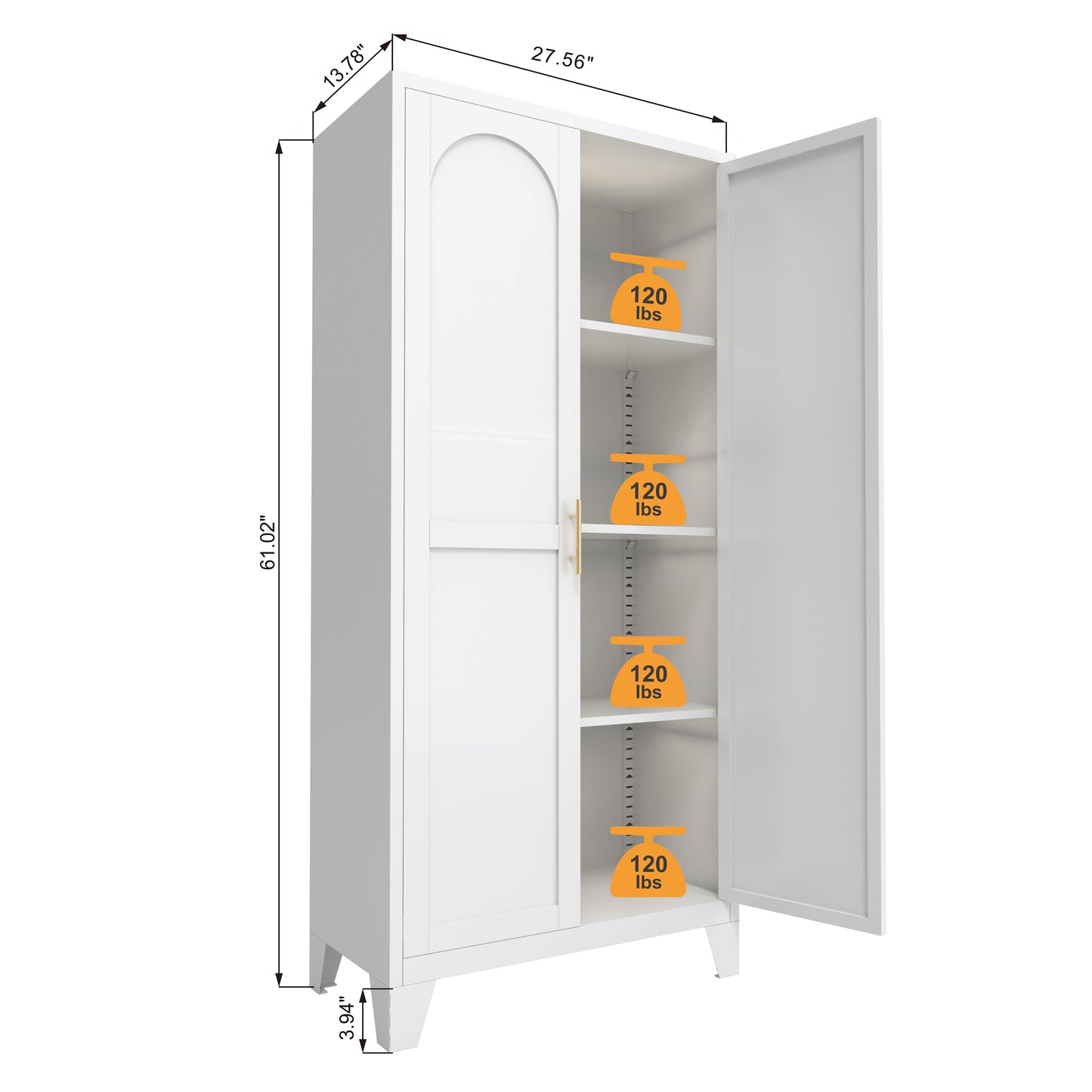 61'' Metal Storage Cabinet with Adjustable Shelves - White