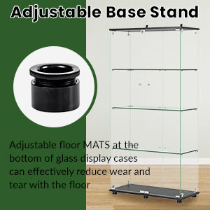 Glass Display Cabinet with 4 Shelves and Lock - Black