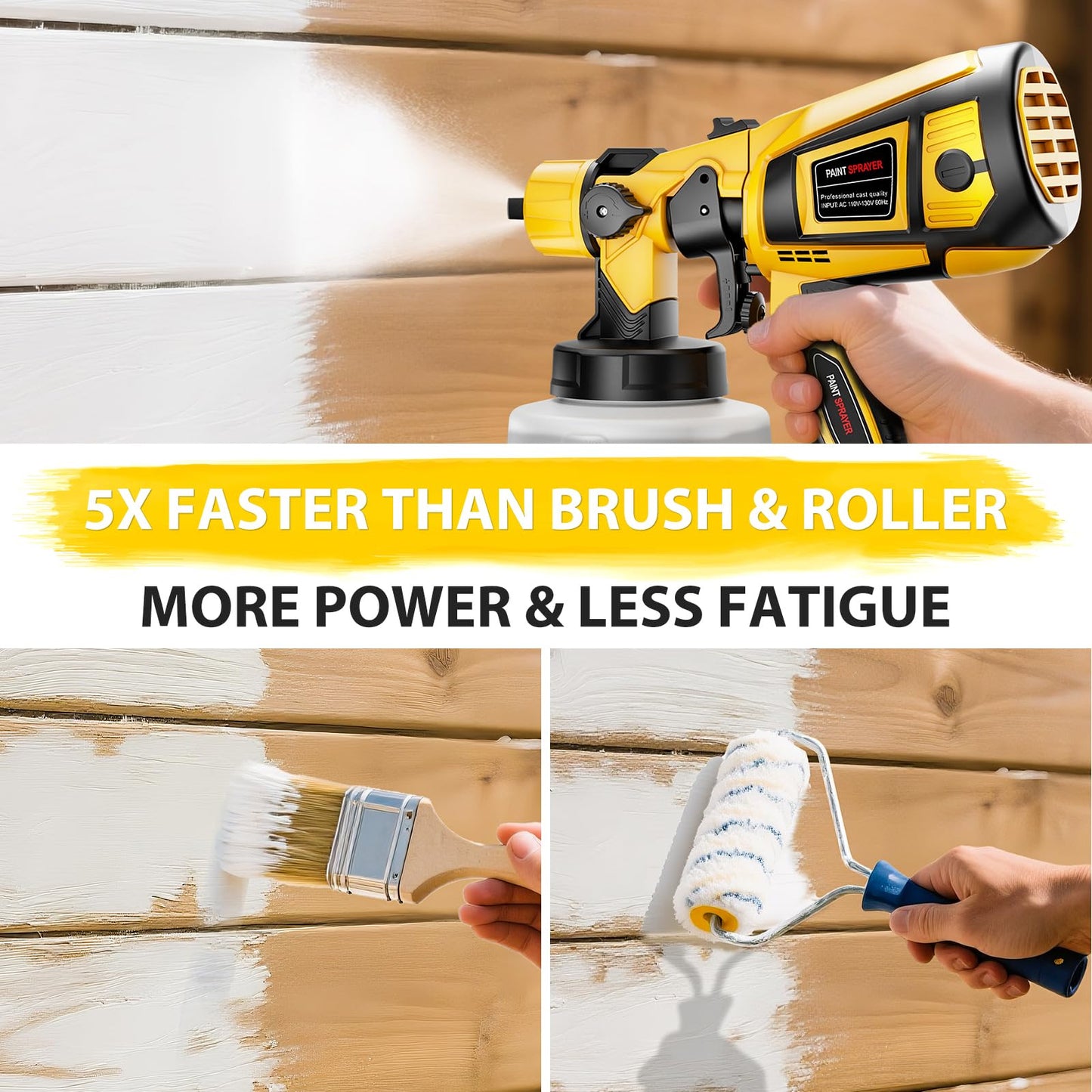 1000W HVLP Electric Spray Gun for House Furniture Cabinets Walls Fences - Yellow