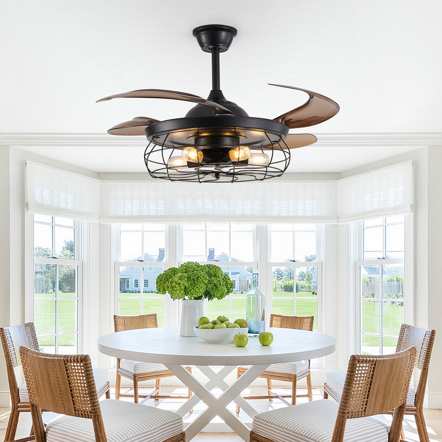 Black Remote Control Ceiling Fan - Industrial 4-Blade Design