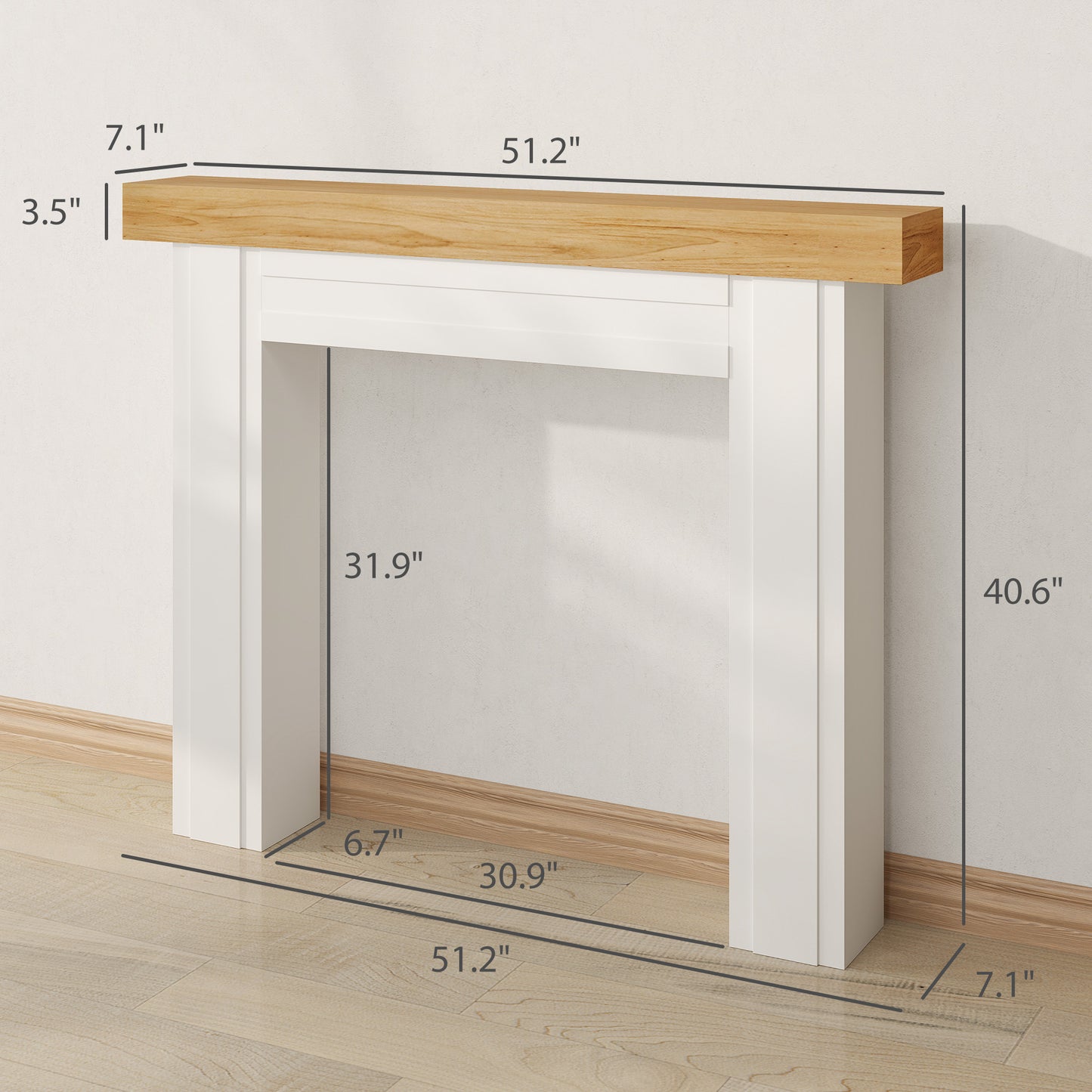 Freestanding Fireplace Mantel Natural Wood for Electric Fireplaces - 51.2" W x 40.6" H