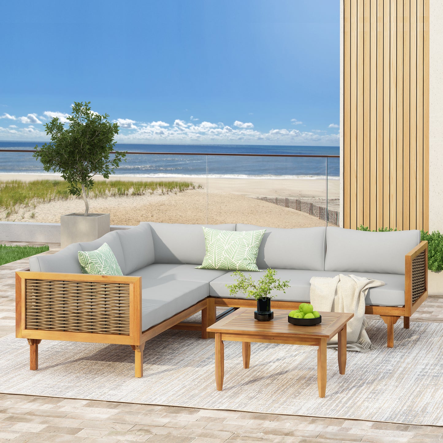 Premium Outdoor Sectional Sofa Set with Waterproof Cushions - Light Gray