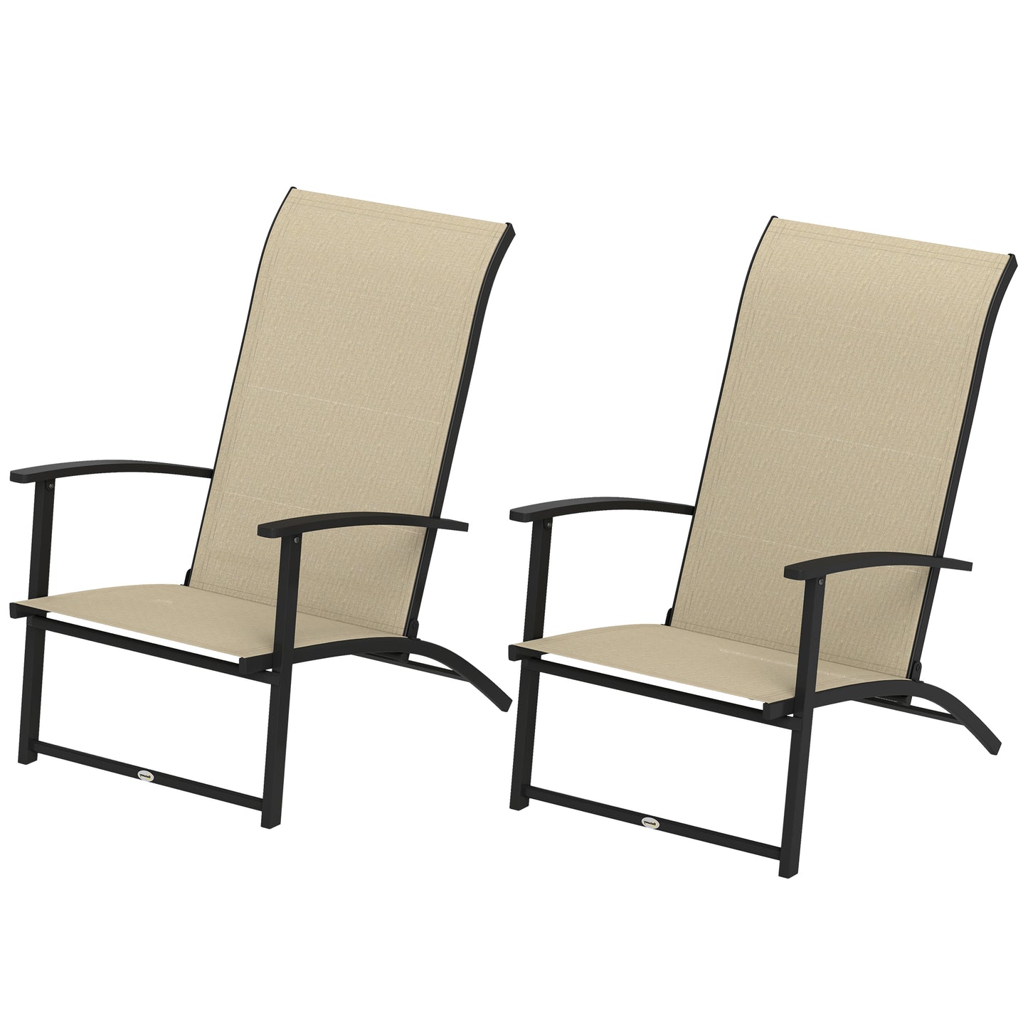 Set of 2 Folding Outdoor Dining Chairs with High Back & Armrests - Beige