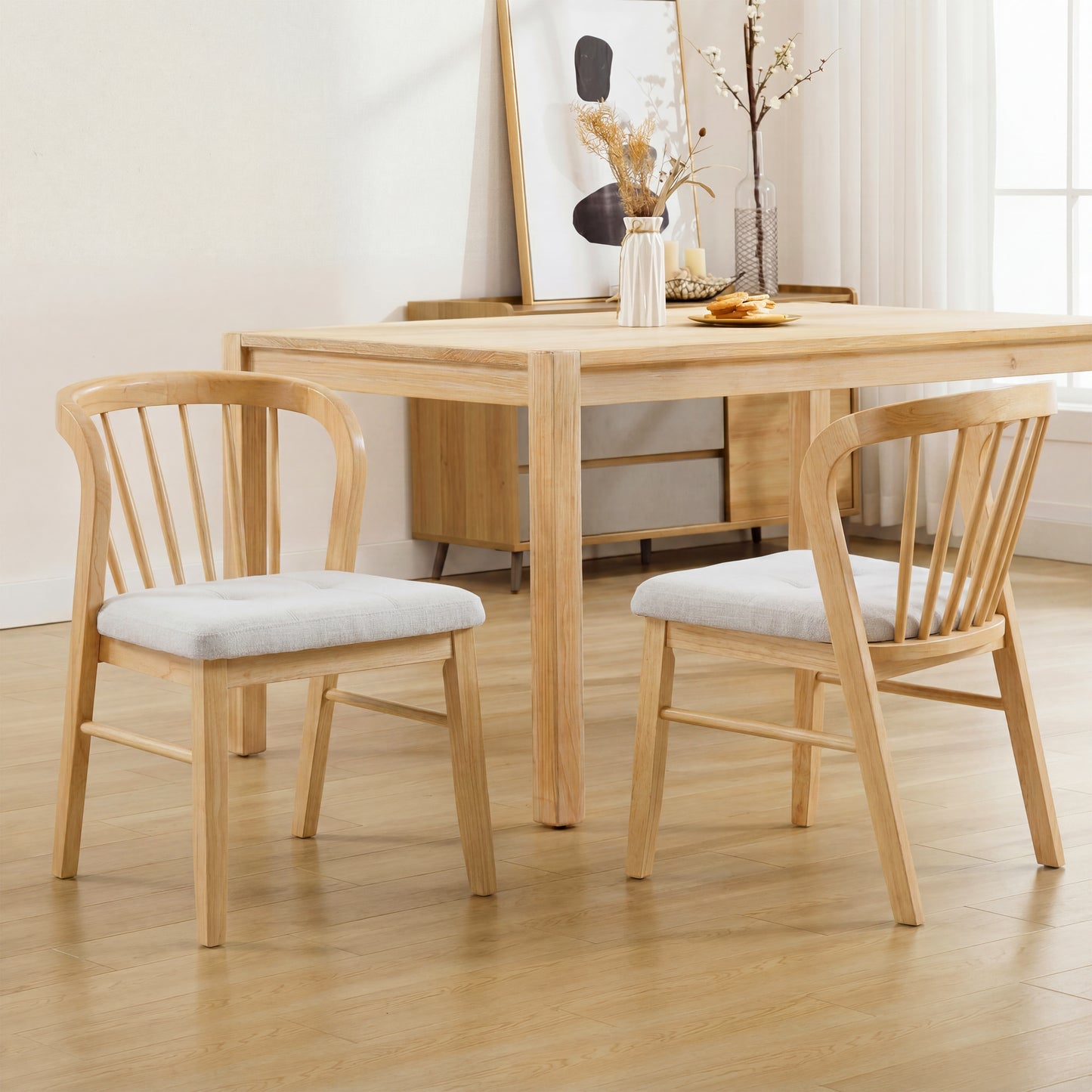 Mid-Century Modern Dining Chairs Set of 2 - Natural Beige
