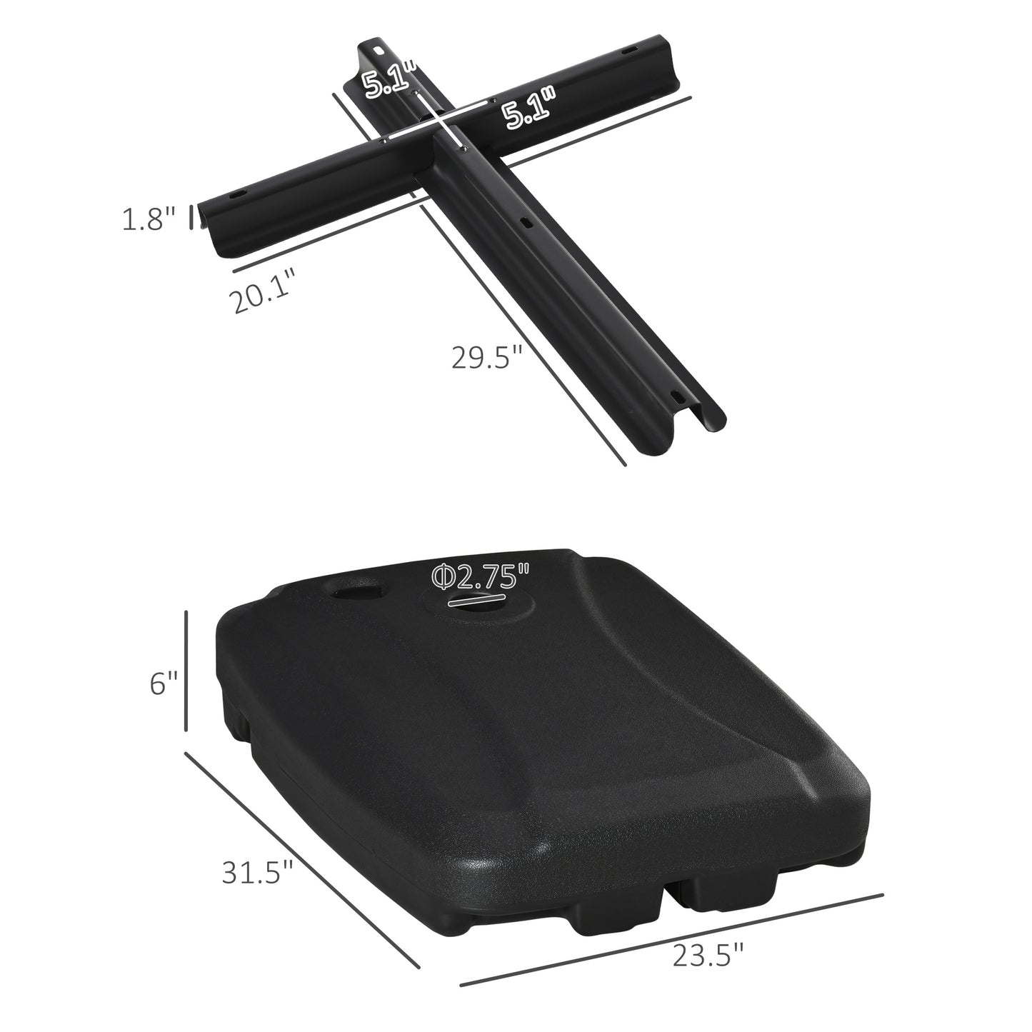 Portable Cantilever Umbrella Base with Wheels - Black