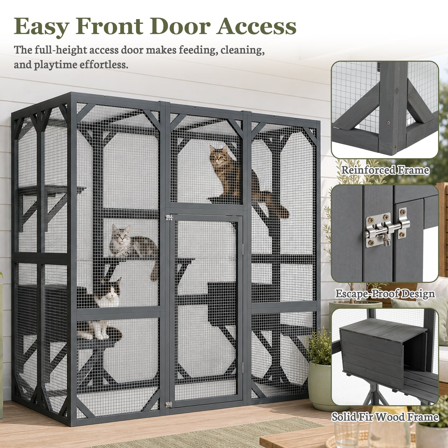 Large Outdoor Cat Enclosure 71x37x71 Inches with Mesh Panels Waterproof Roof