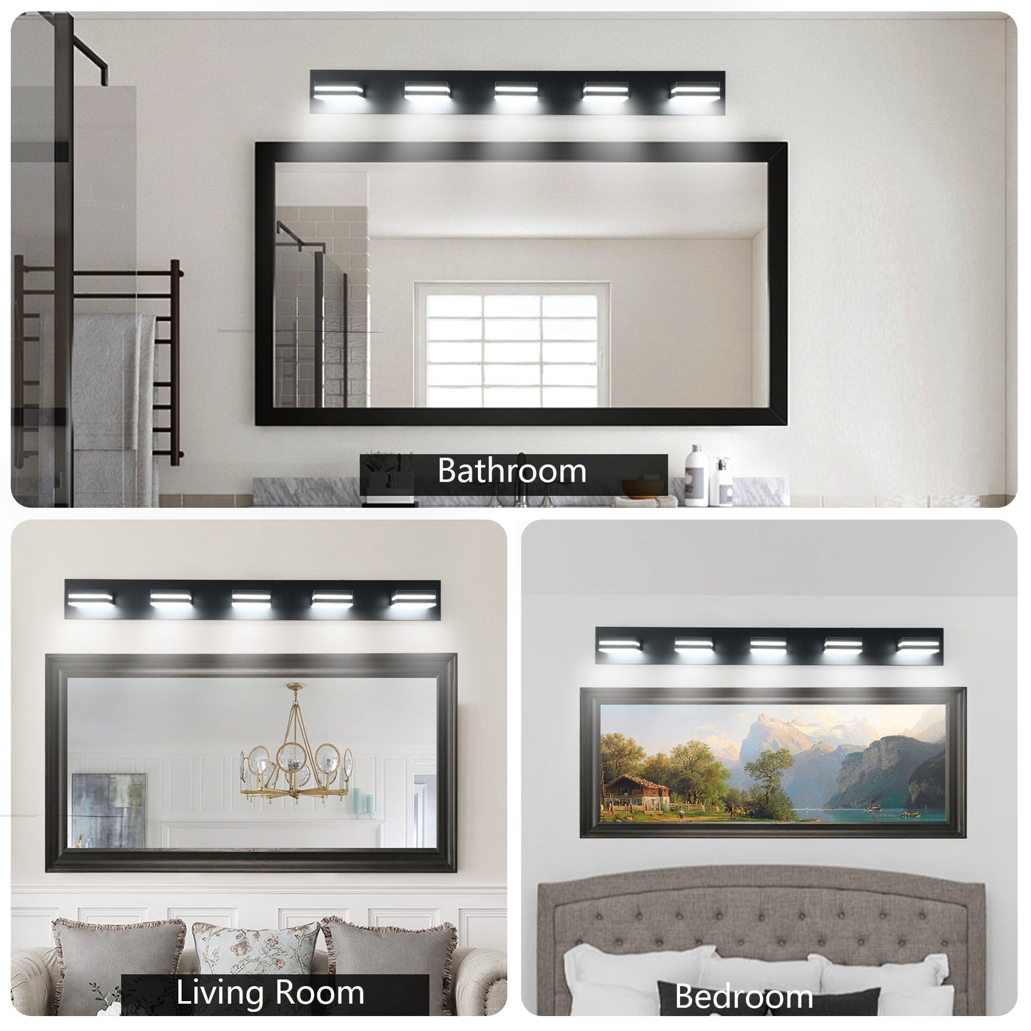 Modern Black LED Vanity Light - 5-Light Wall Sconce for Bathroom