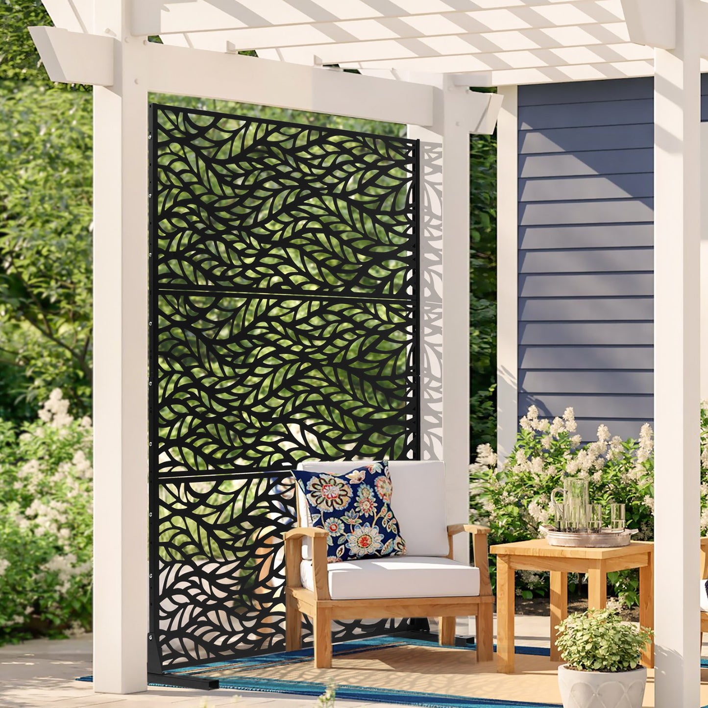Outdoor Metal Privacy Screen 47x72 Inches for Patio Garden Black