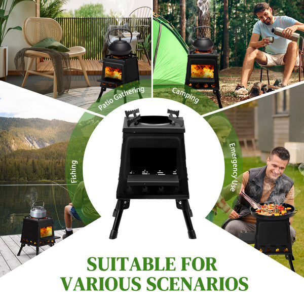 Portable Wood Camping Stove 36x36x46.5cm for Outdoor Cooking & Hiking