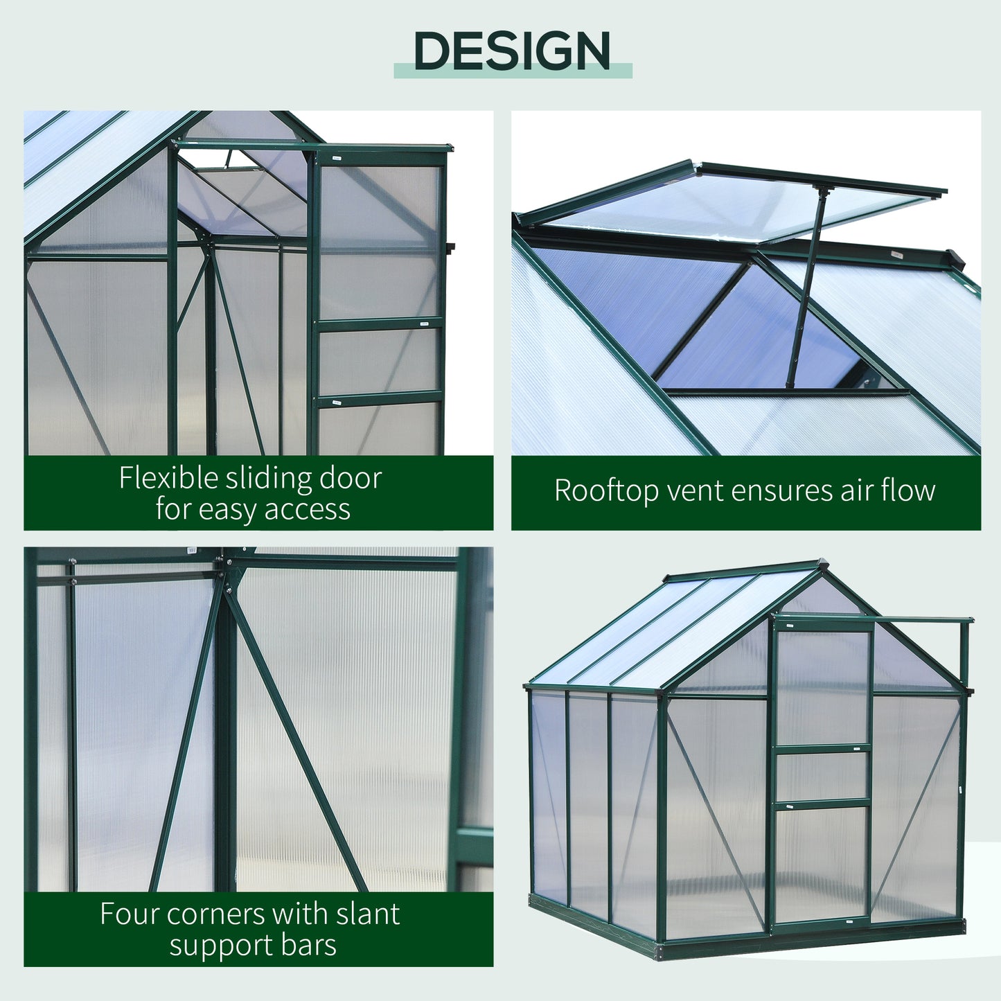 Portable Greenhouse 6x6x7 ft Aluminum Polycarbonate Garden Greenhouse with Rooftop Vent