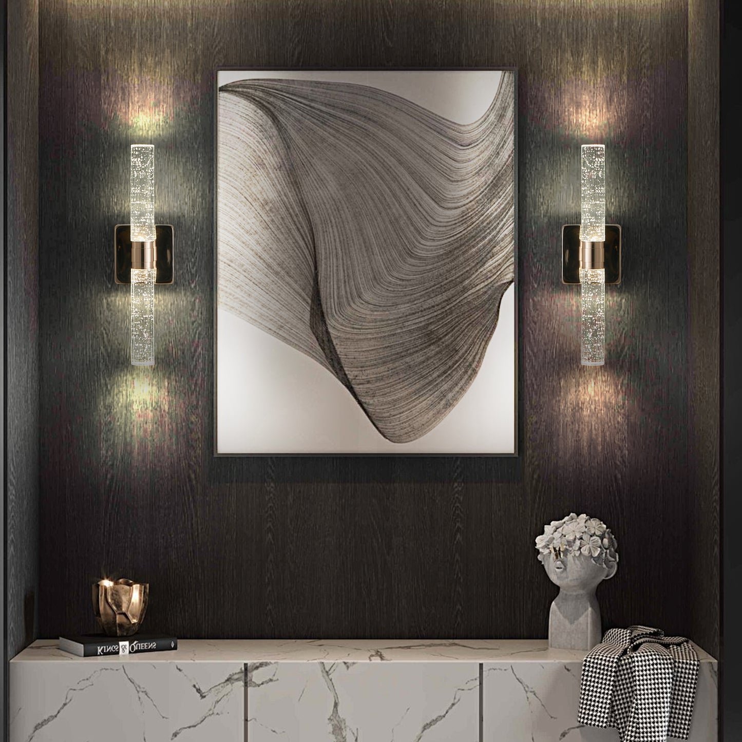 17-Inch Gold Wall Sconce with Bubble Crystal for Modern Indoor Lighting