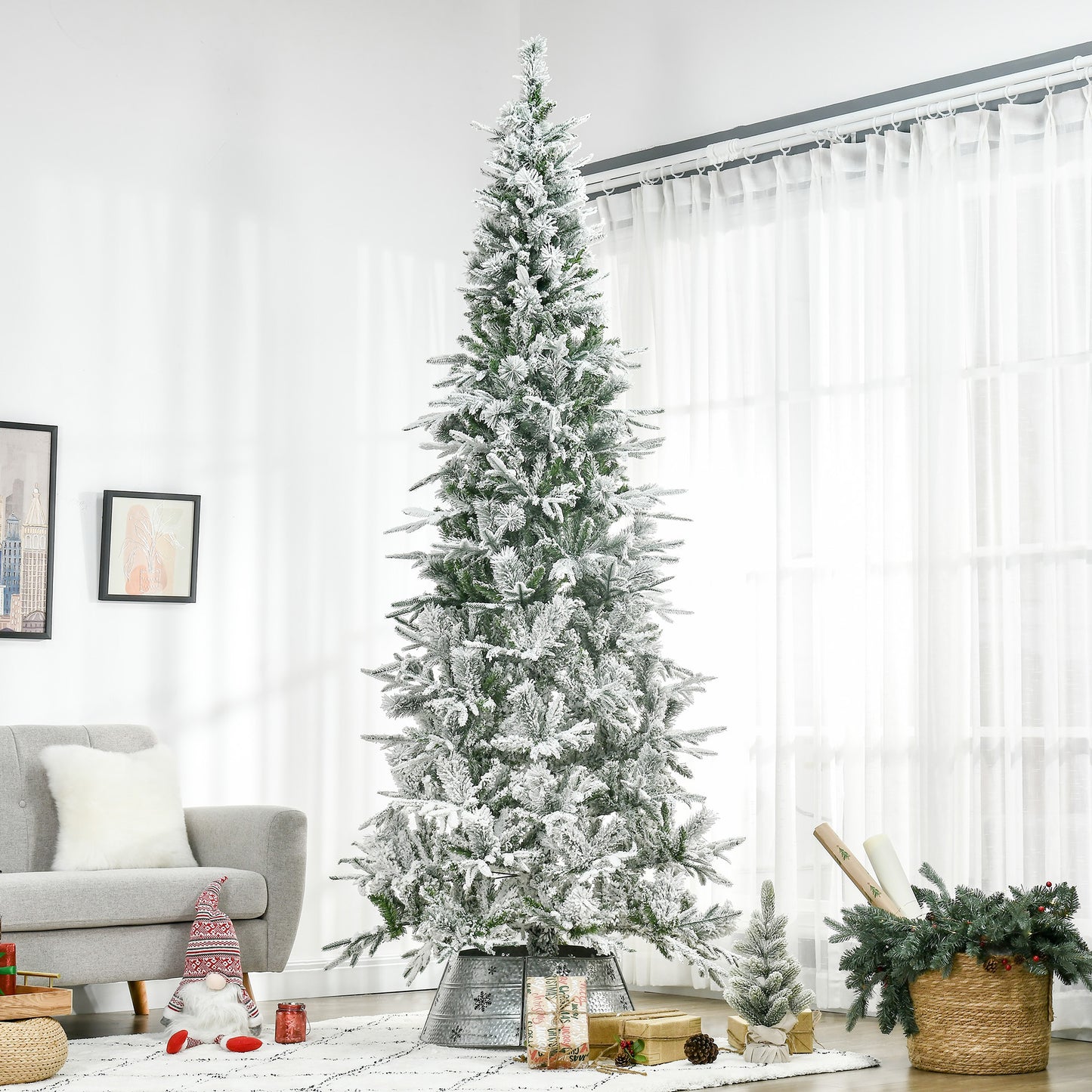 9ft Snow Flocked Pine Artificial Christmas Tree - Green
