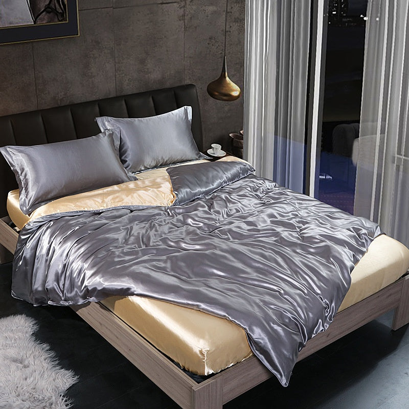 Silky Four-Piece Bedding Set - Quilt Cover Bed Sheet & Fitted Sheet