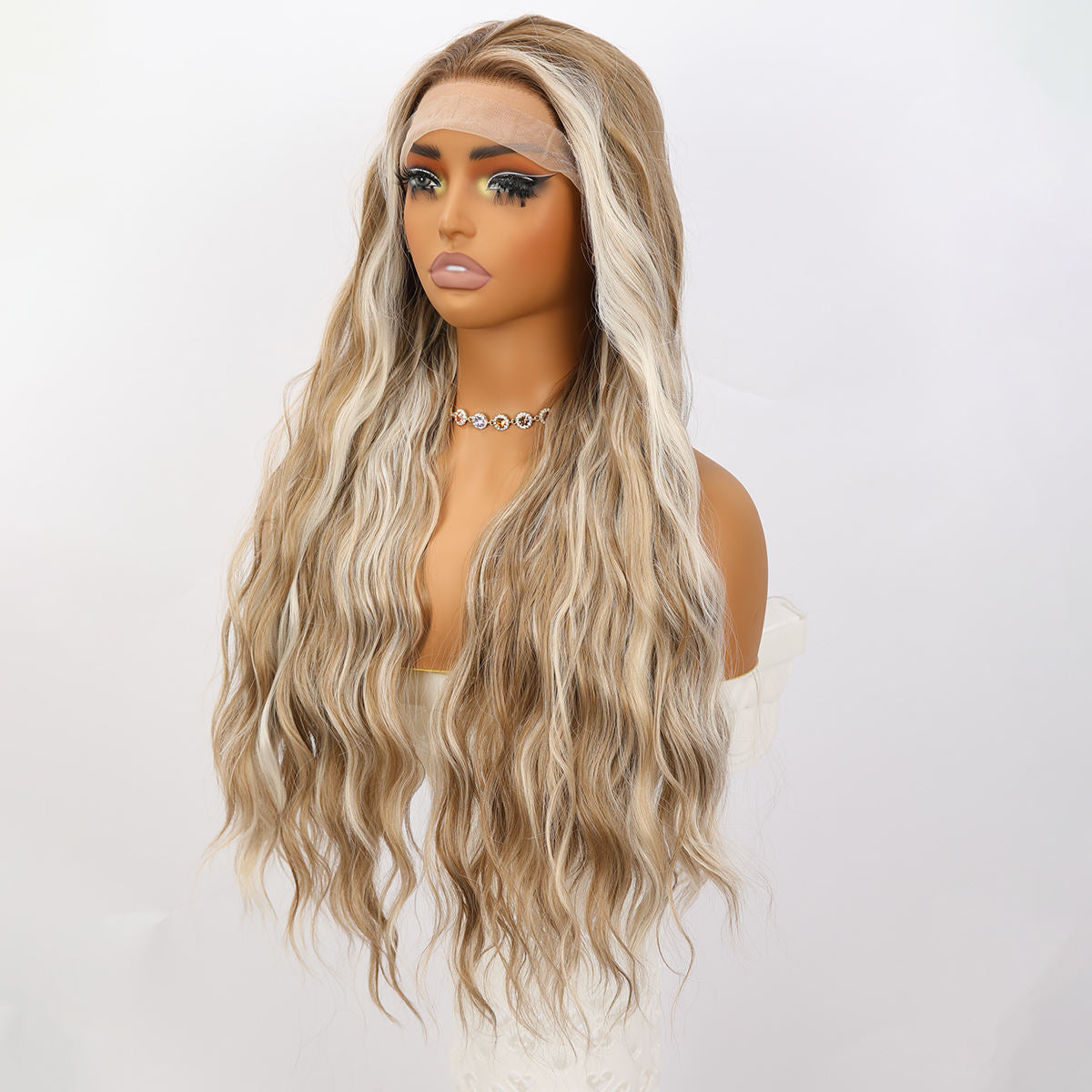 28-Inch Brown Blonde Mixed Synthetic Lace Front Wig - 150% Density